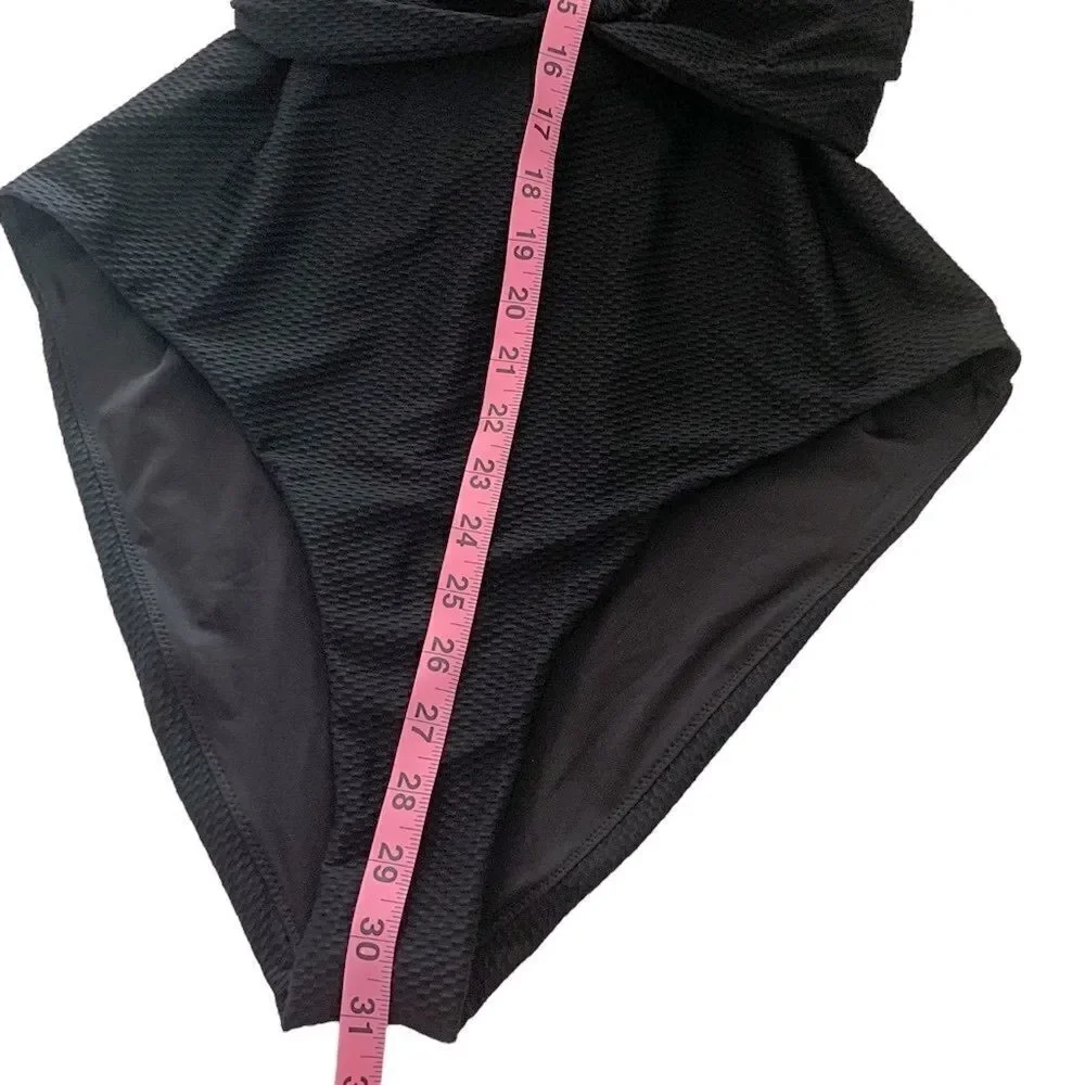 CHELSEA28 Black Belted Textured One Piece Swimsuit